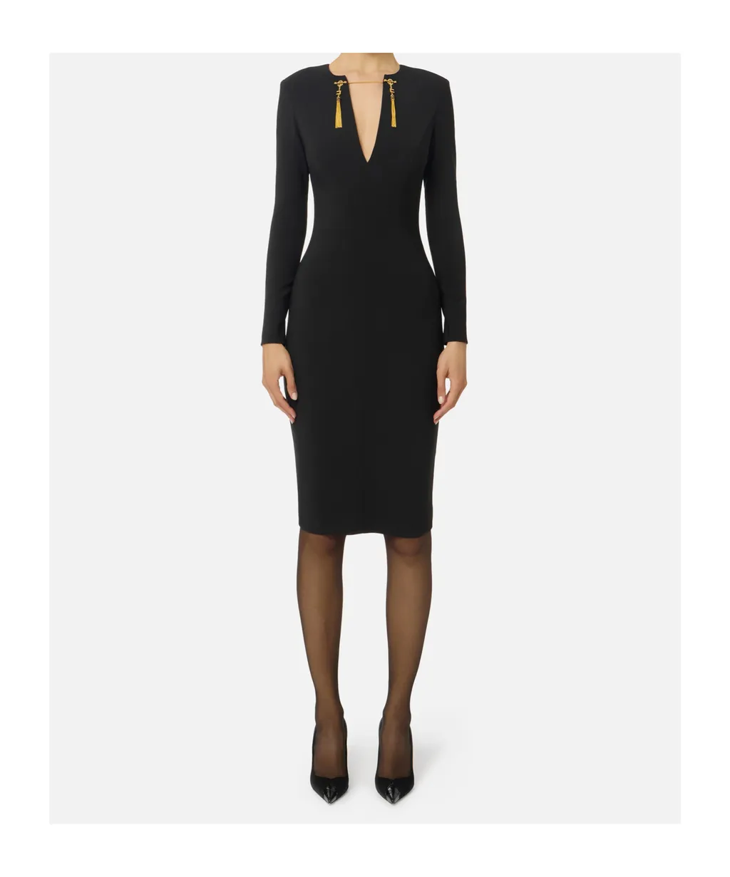 Long-Sleeved Day Dress With Tassel Embellishment