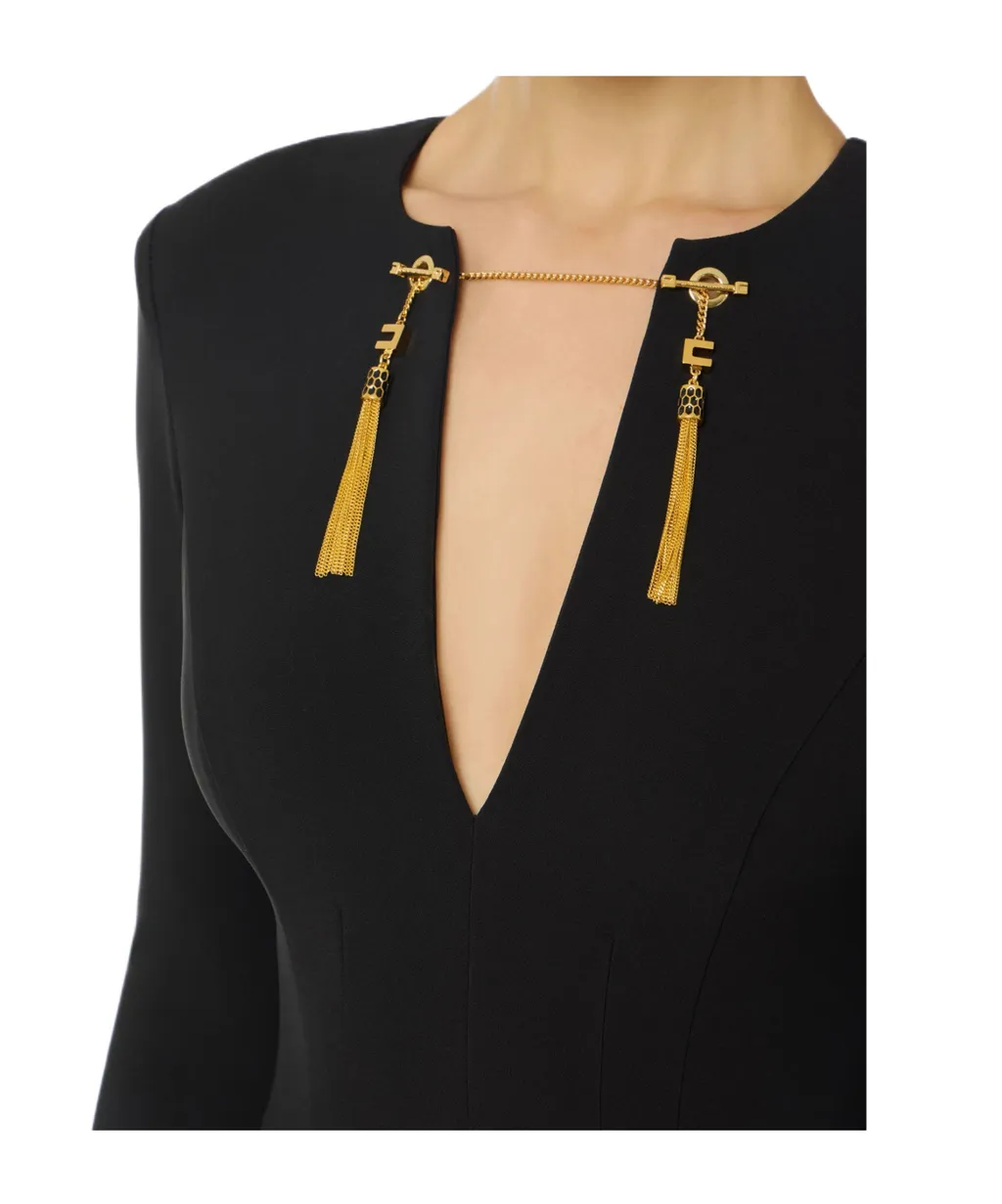 Long-Sleeved Day Dress With Tassel Embellishment
