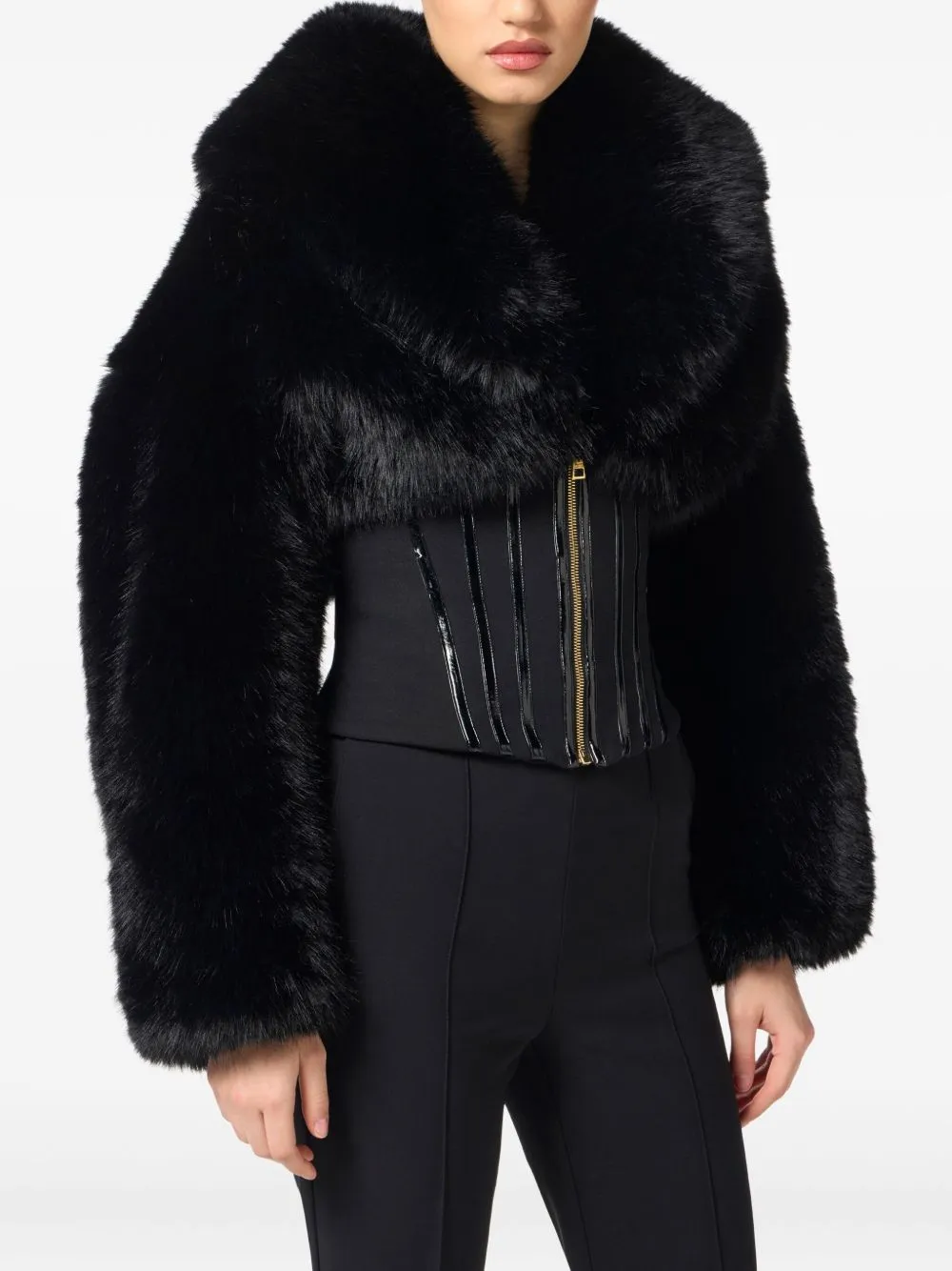 Fur Effect Double-Layer CrÊPe Jacket