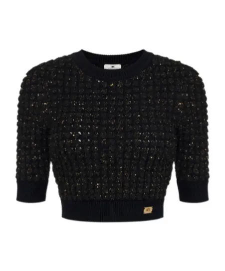 Bouclé Knit Top With Sequins