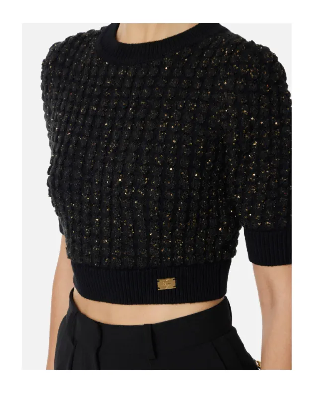 Bouclé Knit Top With Sequins