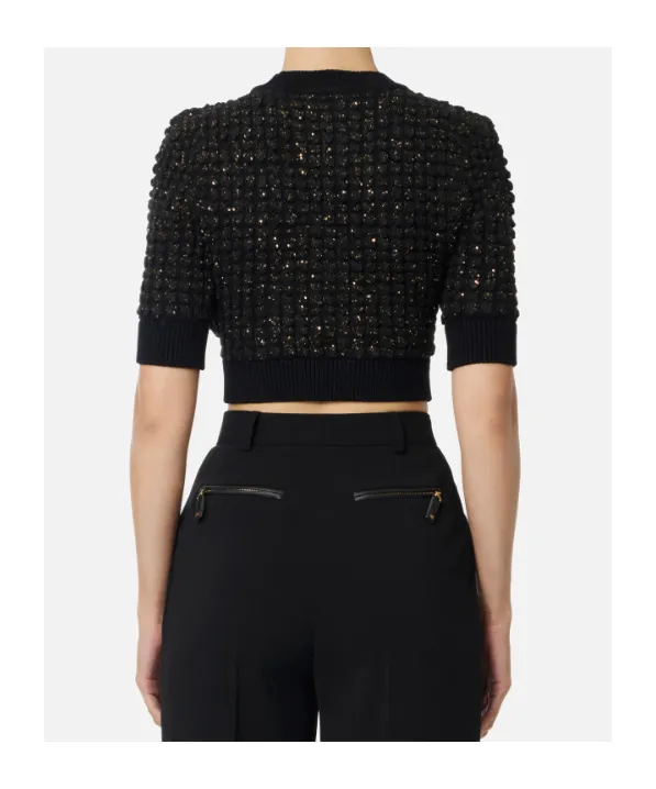 Bouclé Knit Top With Sequins