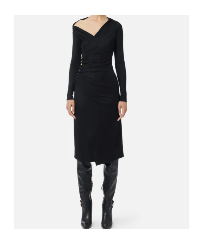 Embellished Button Jersey Dress