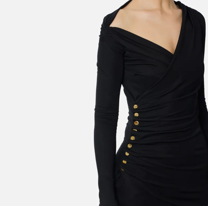 Embellished Button Jersey Dress
