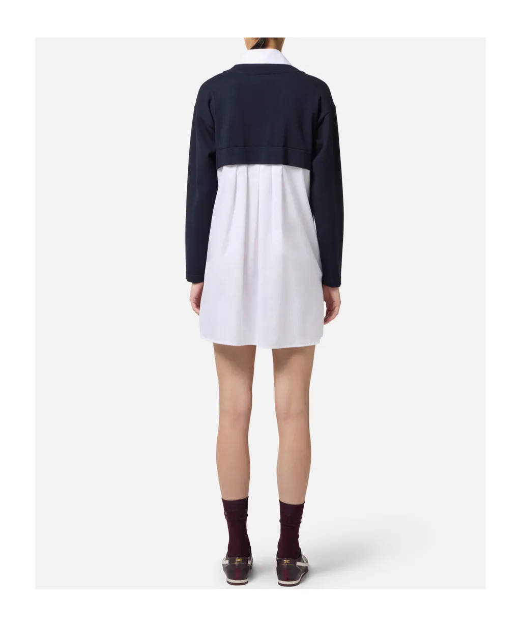 V-Neck Poplin Knit Mini Dress