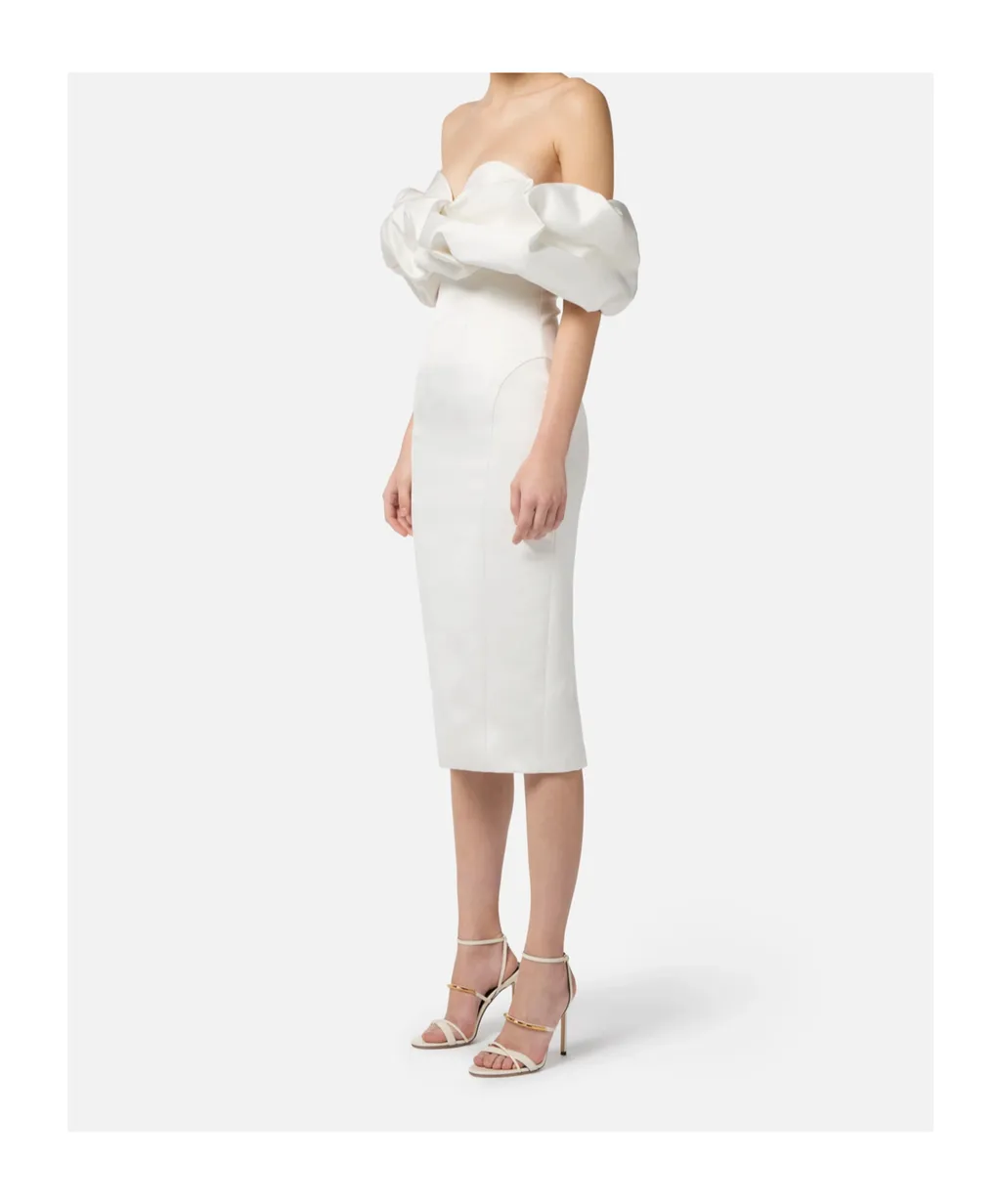 Off-Shoulder Puff-Sleeve Midi Dress