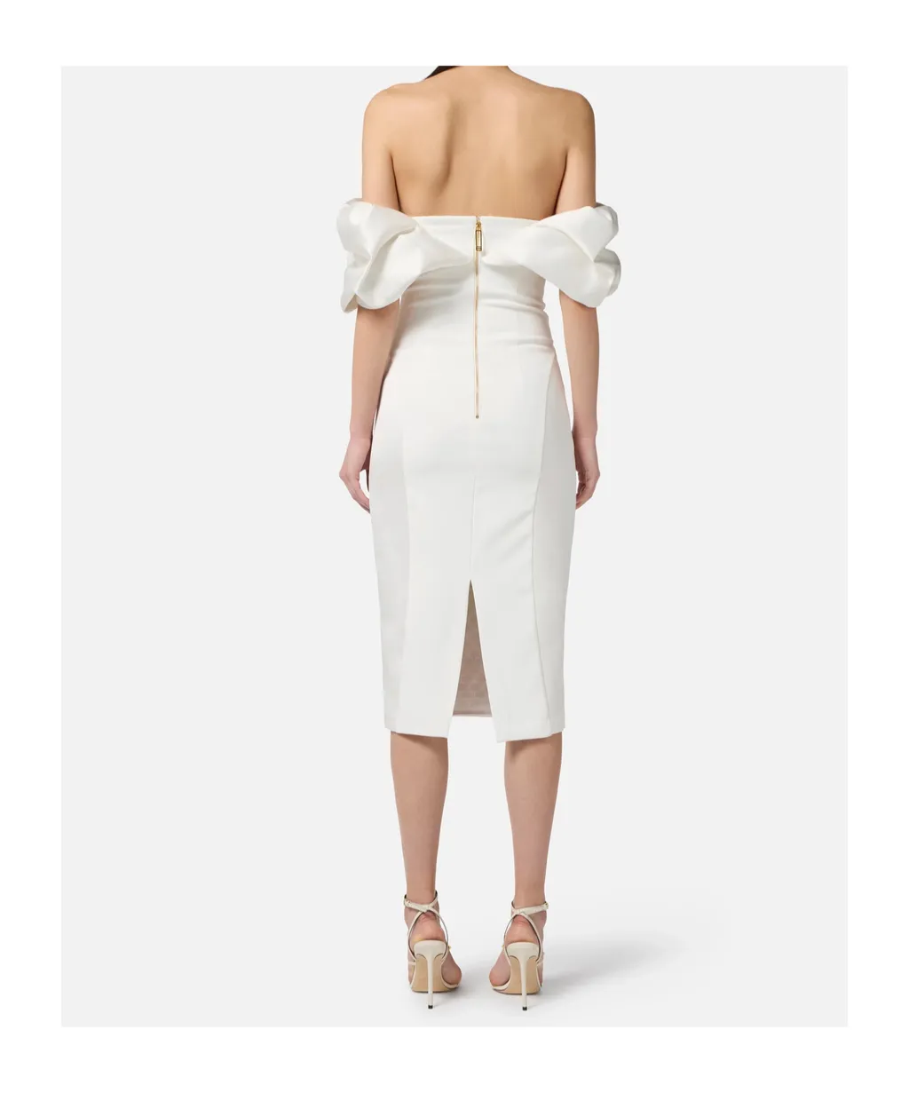Off-Shoulder Puff-Sleeve Midi Dress