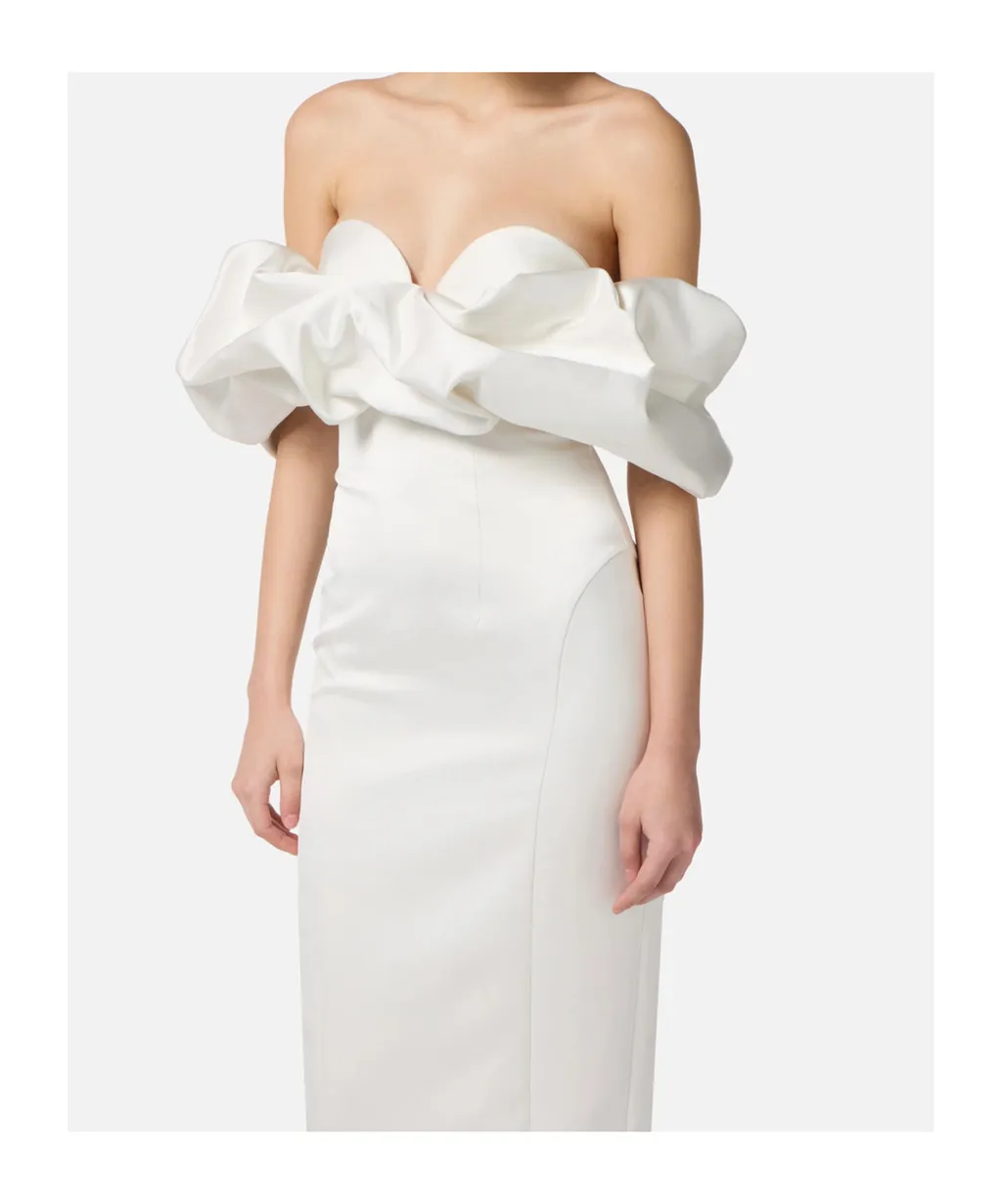 Off-Shoulder Puff-Sleeve Midi Dress