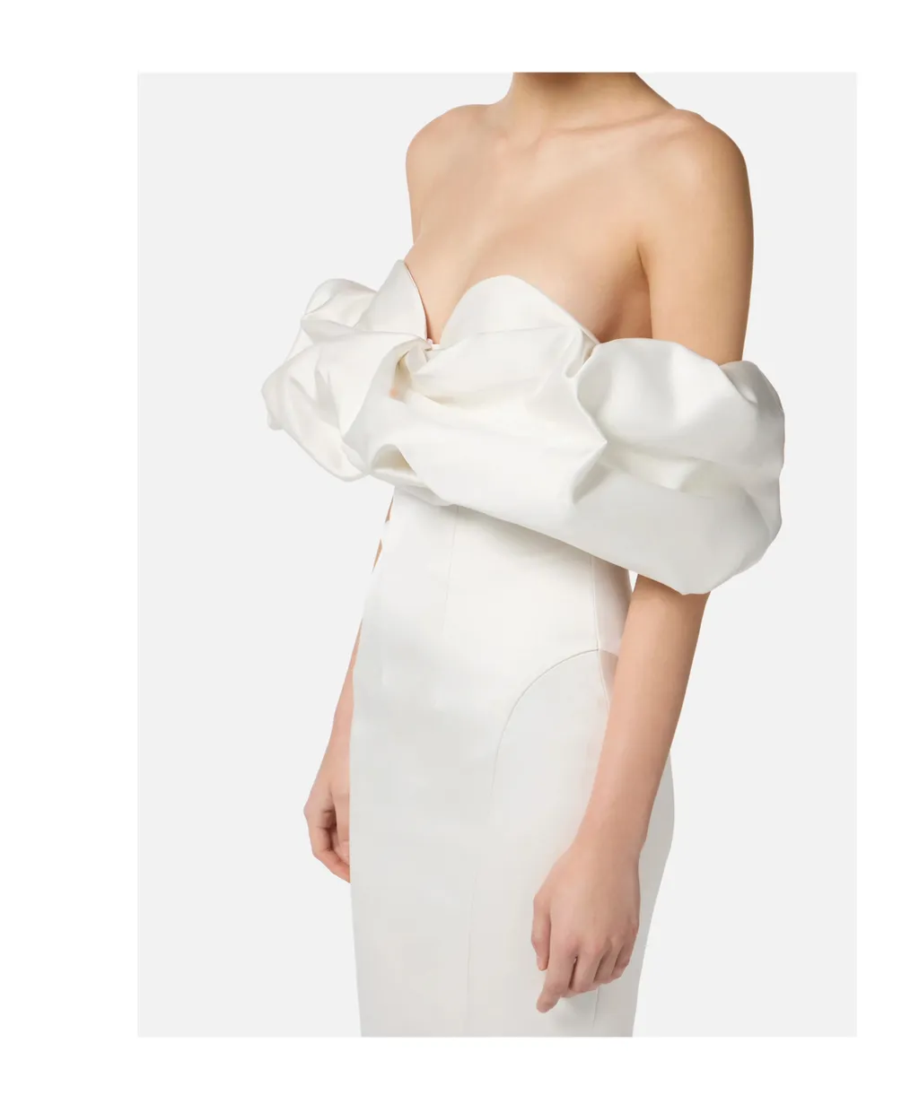 Off-Shoulder Puff-Sleeve Midi Dress