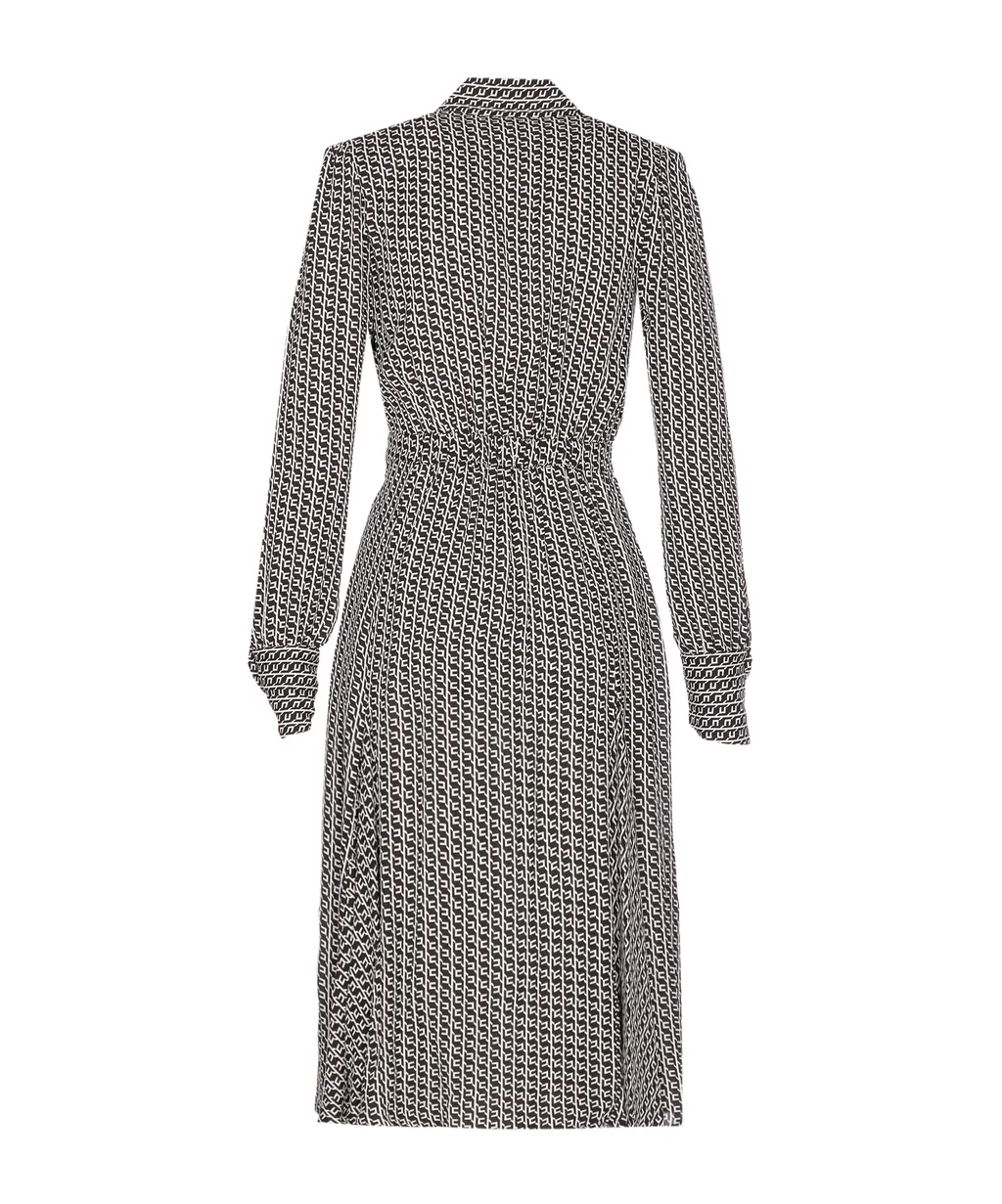 Geometric-Print V-Neck Midi Dress