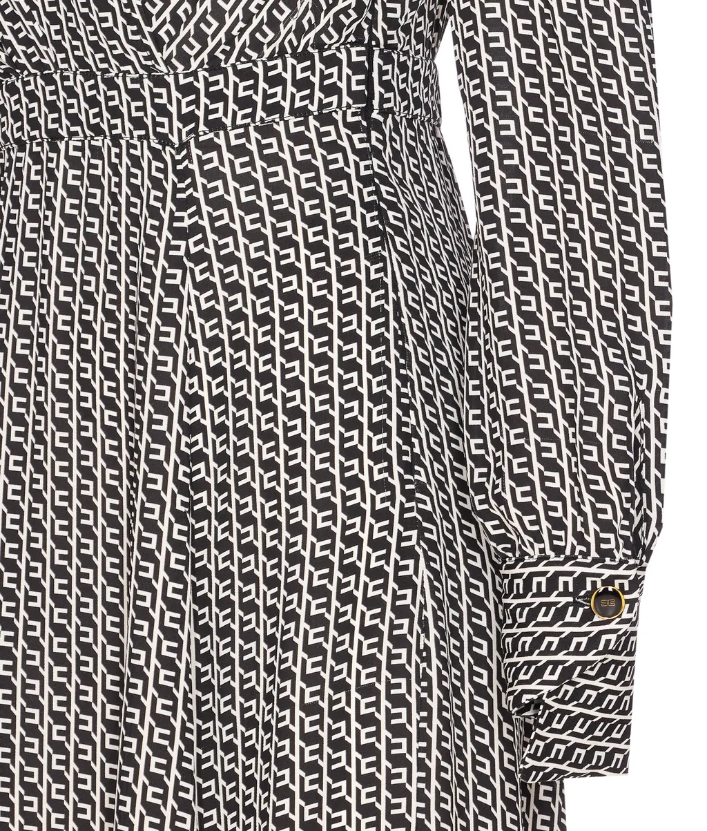 Geometric-Print V-Neck Midi Dress