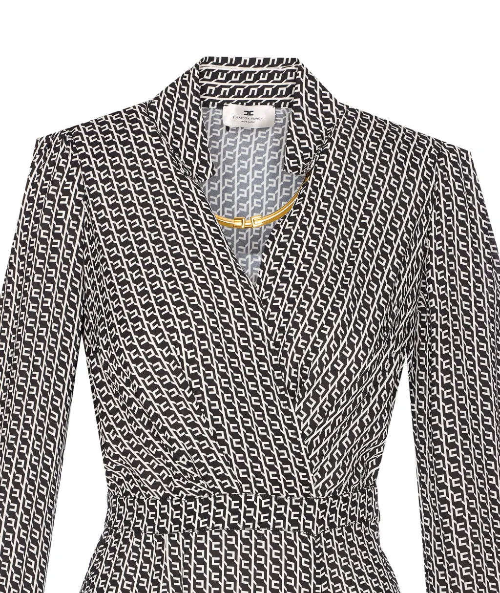 Geometric-Print V-Neck Midi Dress
