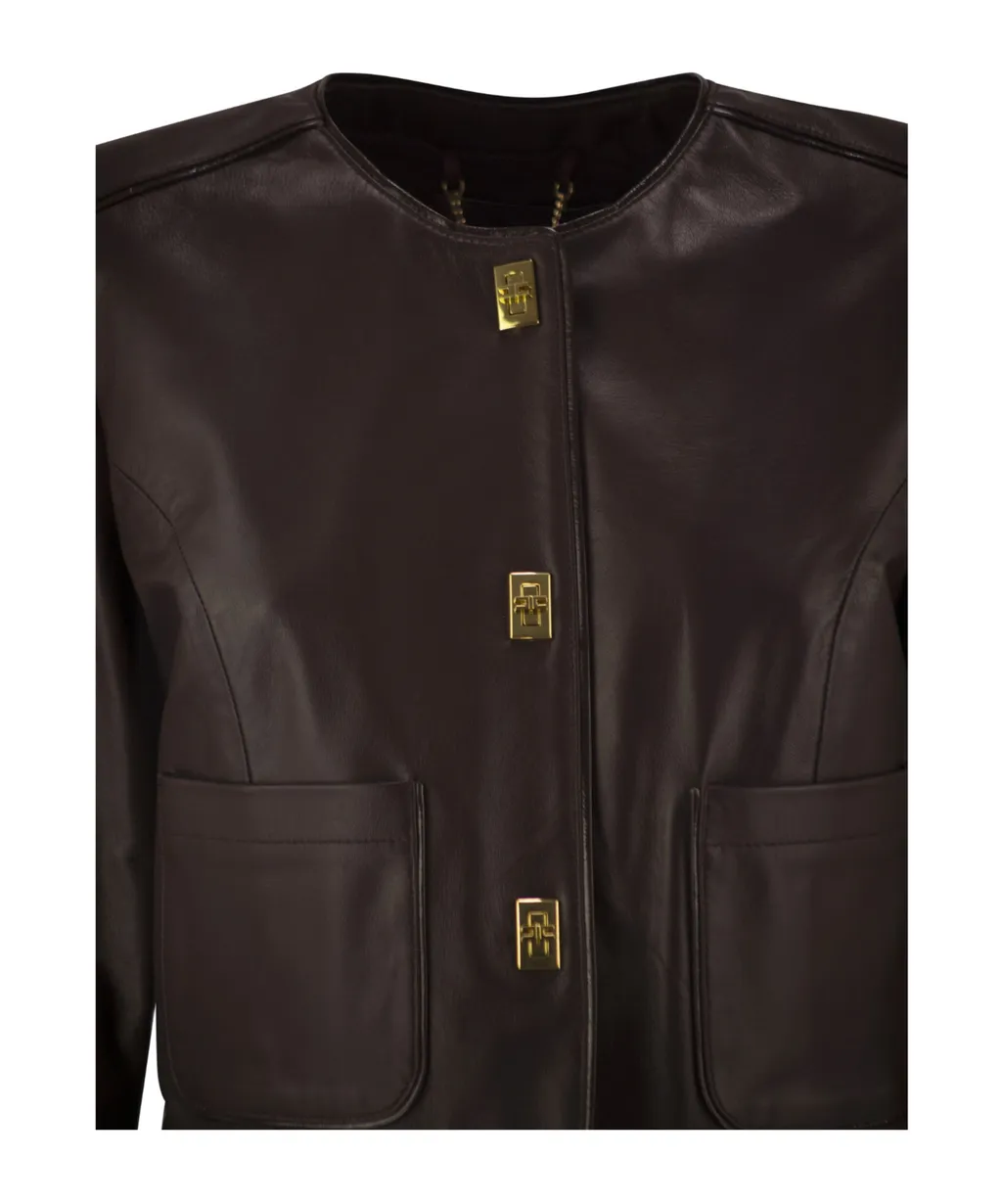 Long-Sleeved Leather Jacket
