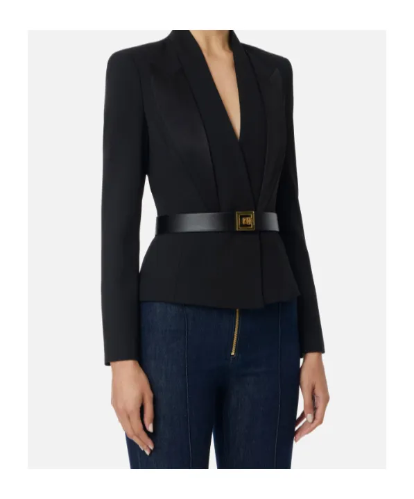 Belted Blazer With Satin Lapels
