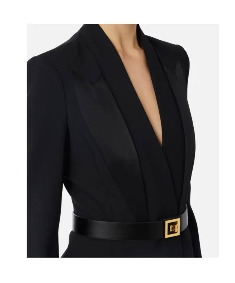 Belted Blazer With Satin Lapels