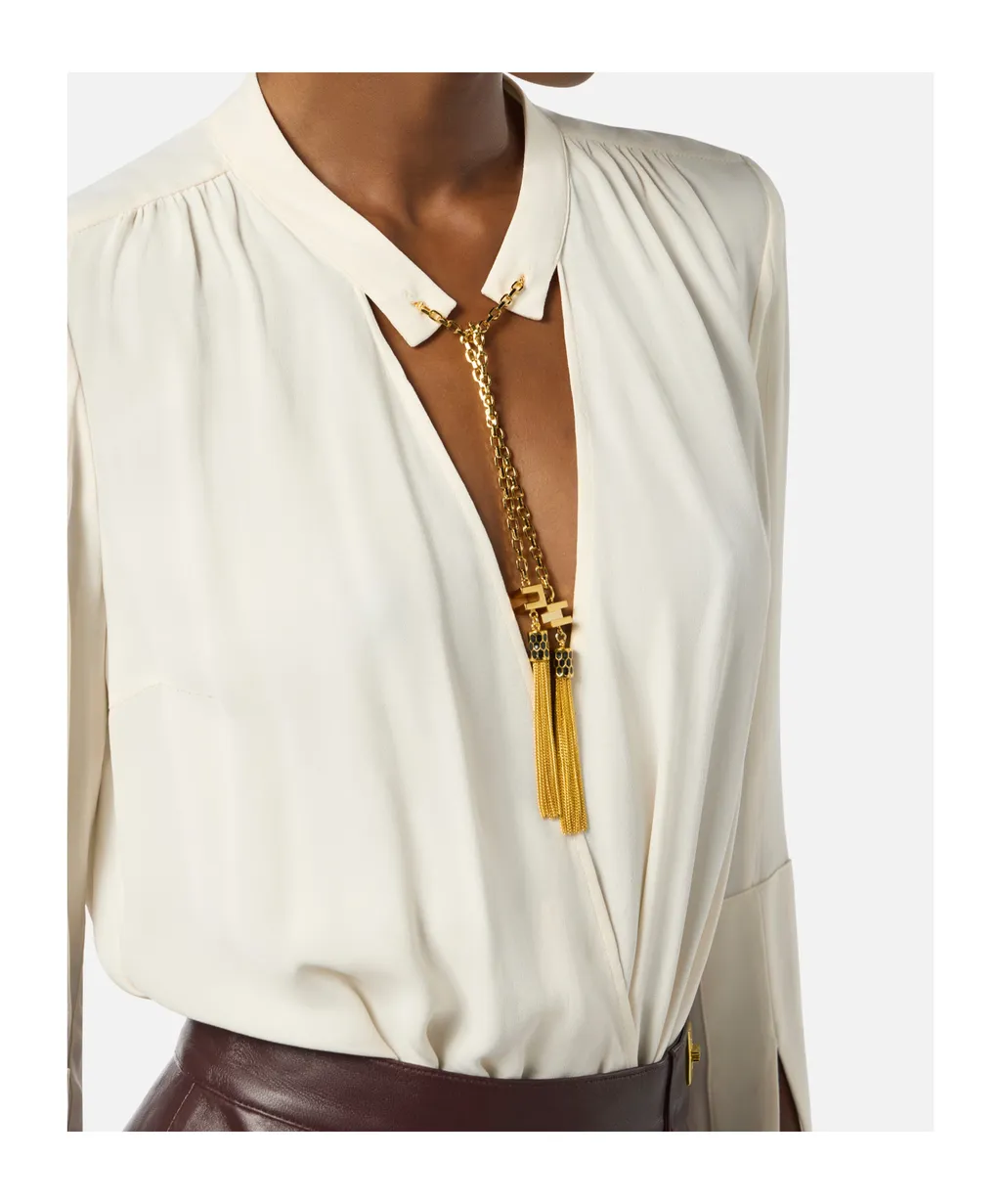Tassel-Embellished Georgette Bodysuit