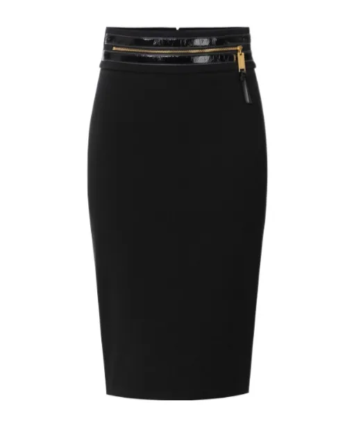 Zip-Trimmed Pencil Midi Skirt
