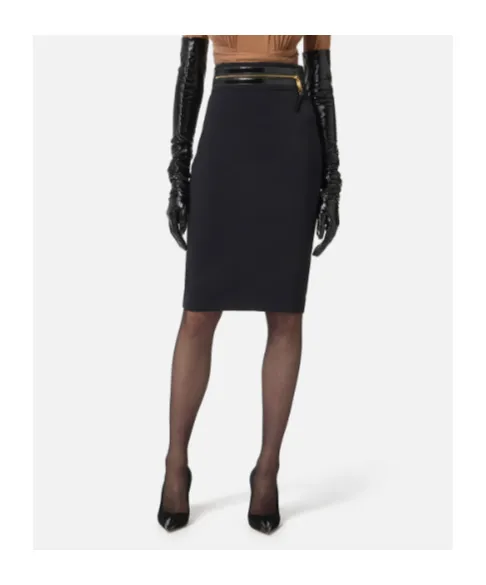 Zip-Trimmed Pencil Midi Skirt