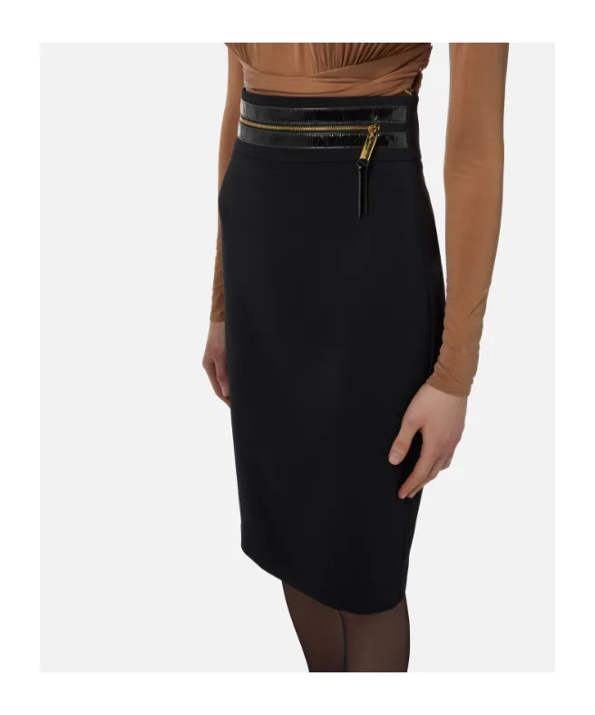 Zip-Trimmed Pencil Midi Skirt