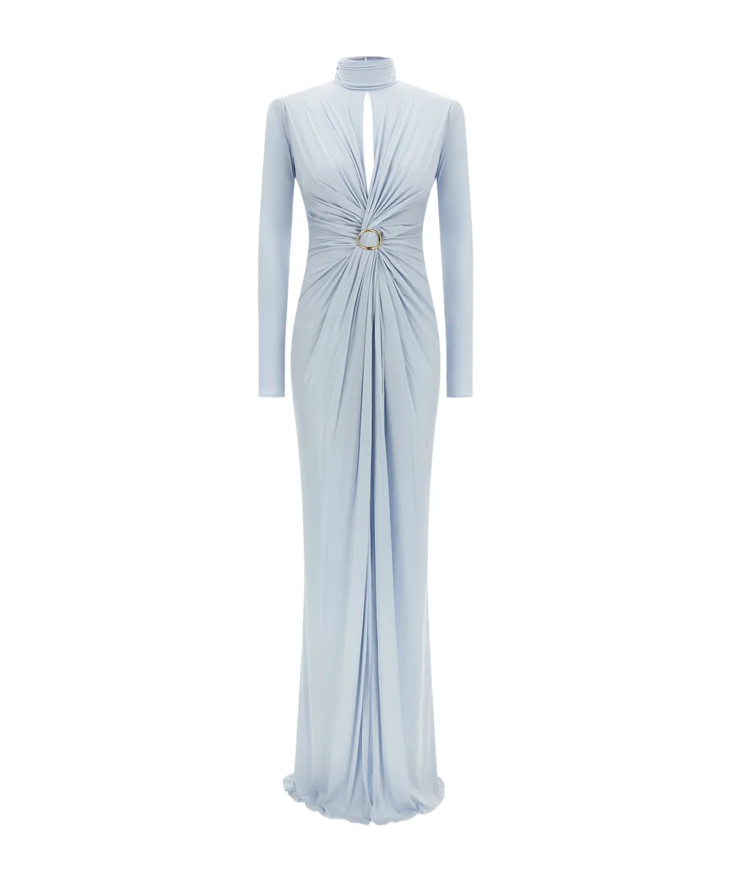 Red Carpet High-Neck Twist-Front Maxi Dress