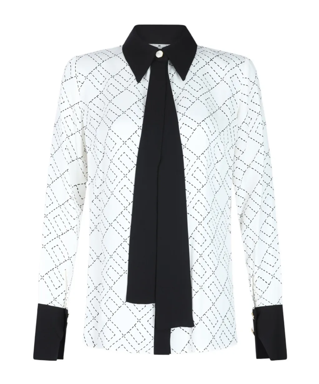 Geometric-Print Tie-Neck Shirt