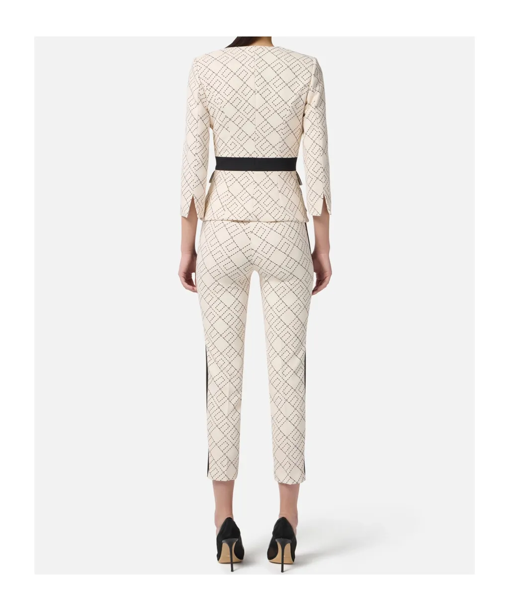 Geometric-Pattern Button Double-Crepe Jacket