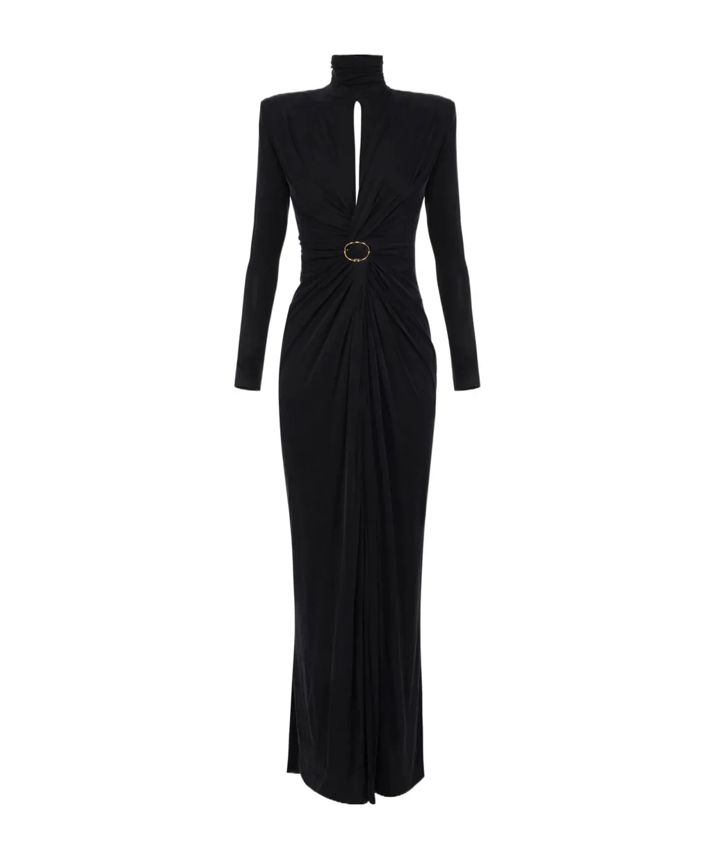 Draped High-Neck Maxi Dress
