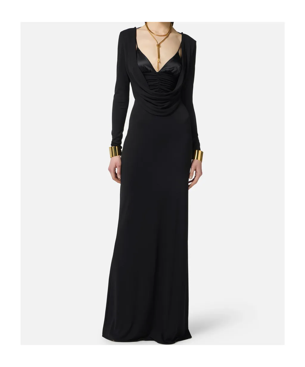 Draped Long-Sleeve Dress