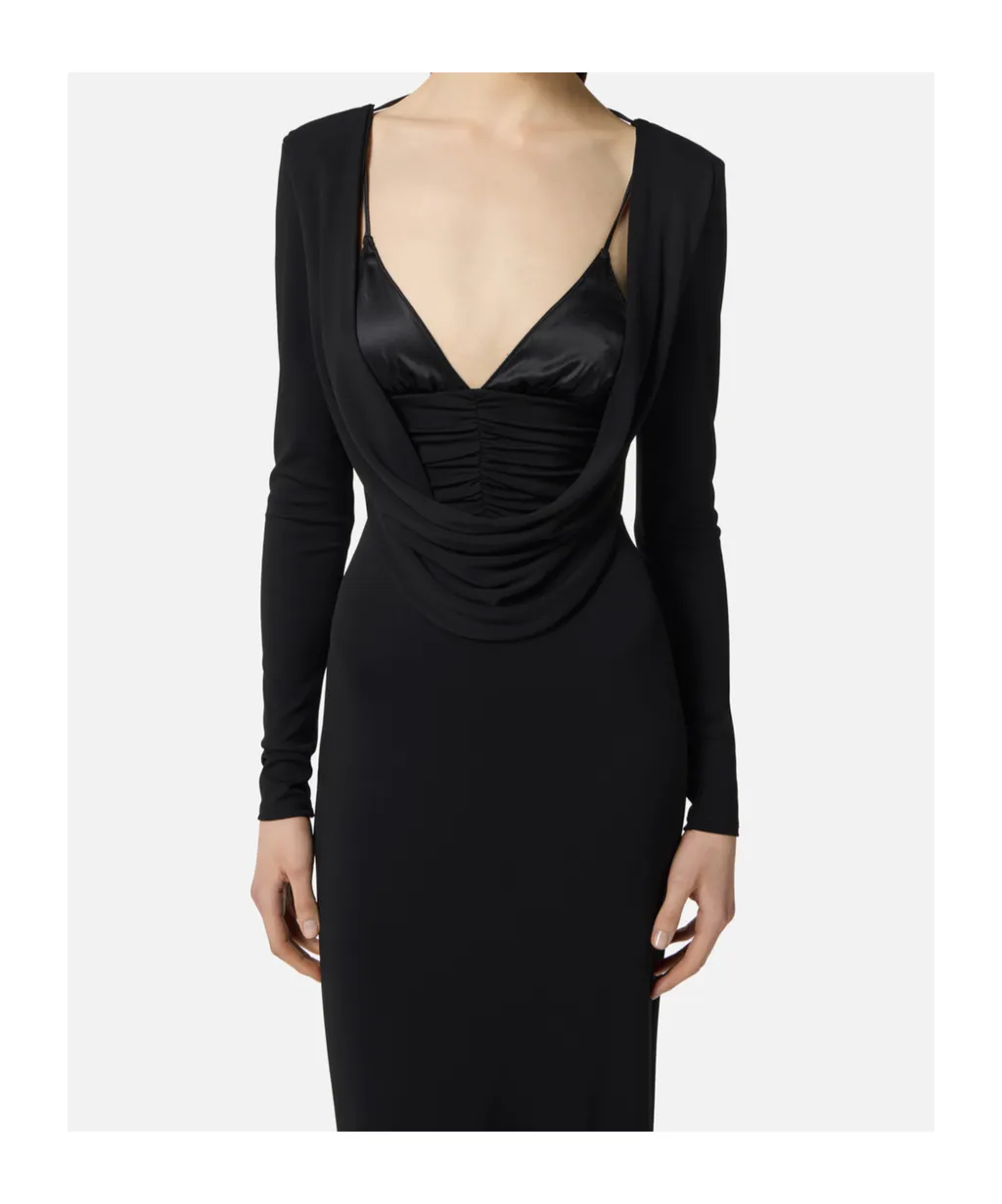 Draped Long-Sleeve Dress