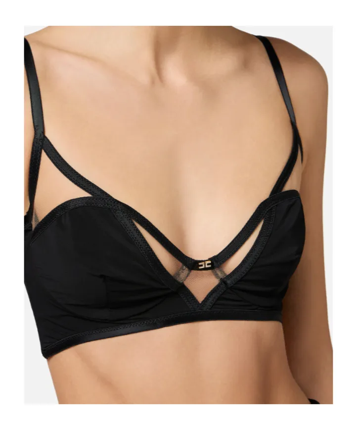 Stretch Organza Bra With Logo Detail
