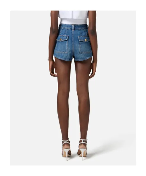Visible Buttoned Denim Shorts