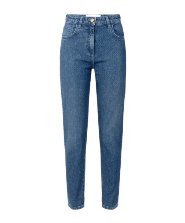Cotton Denim Trousers With Rhinestones