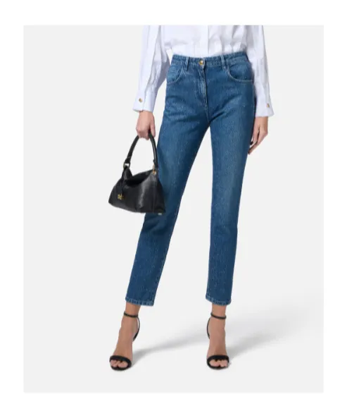 Cotton Denim Trousers With Rhinestones