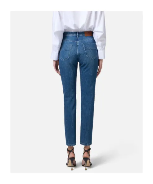 Cotton Denim Trousers With Rhinestones