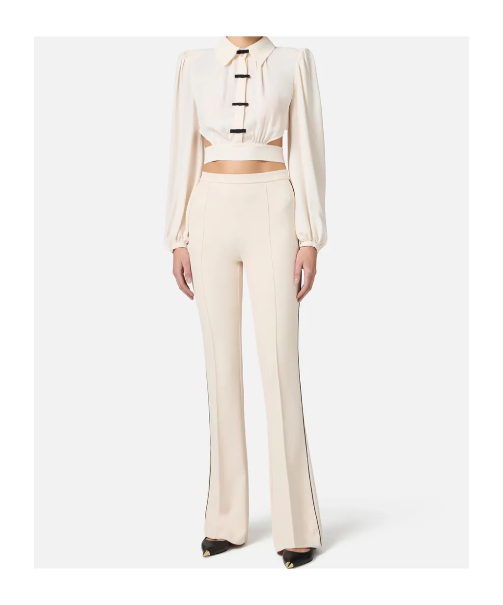 Contrasted Piping CrÊPe Trousers