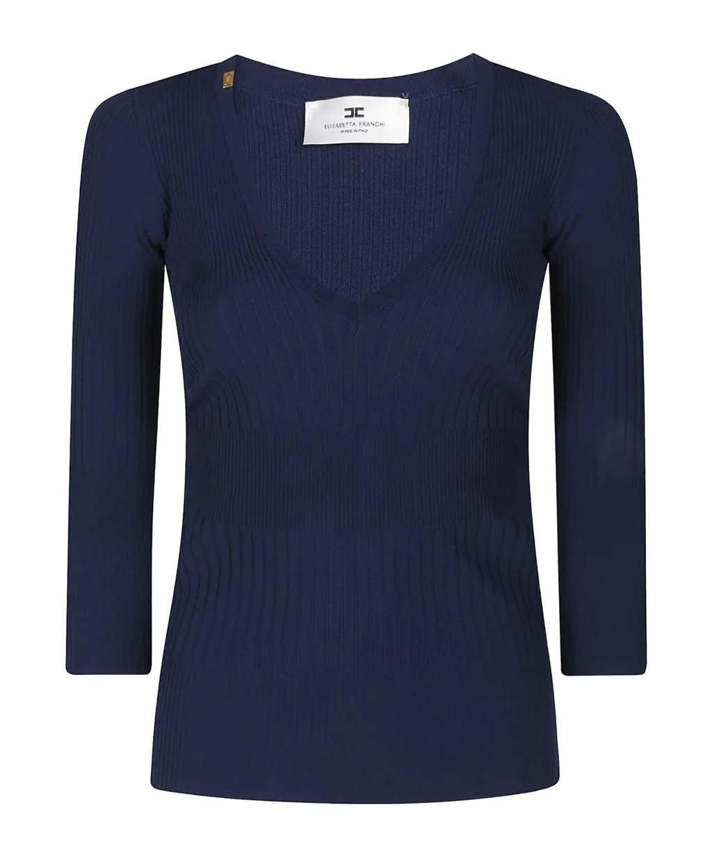 V-Neck Rib Knit Top