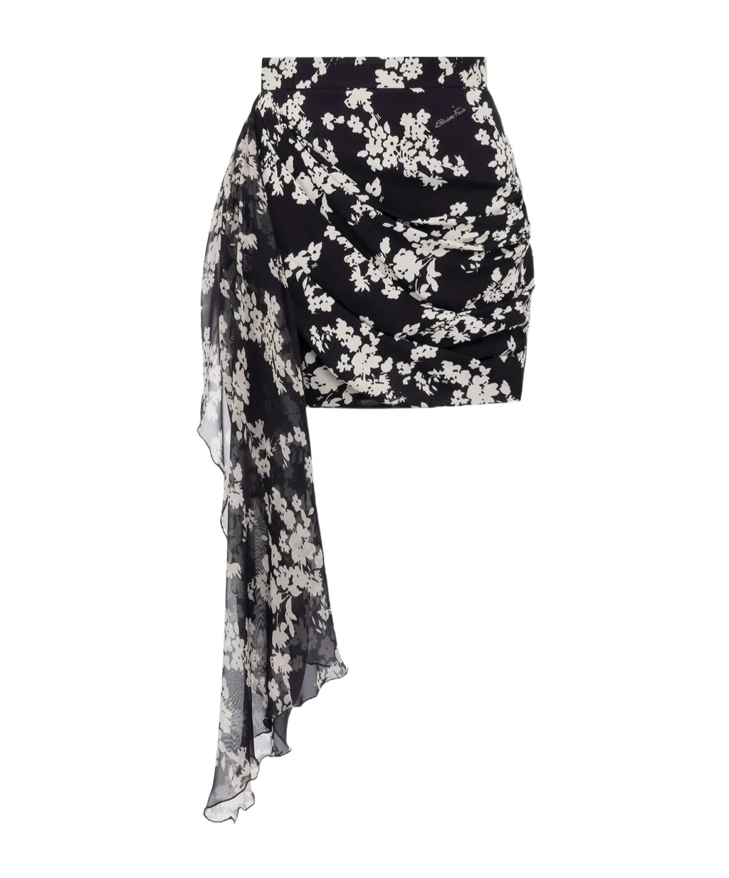 Sash Belt Printed Georgette Skirt