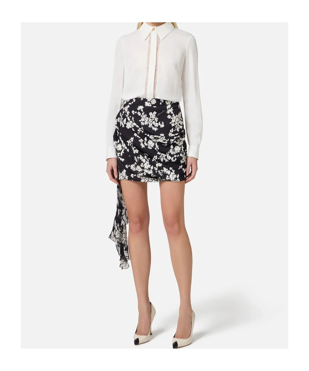 Sash Belt Printed Georgette Skirt