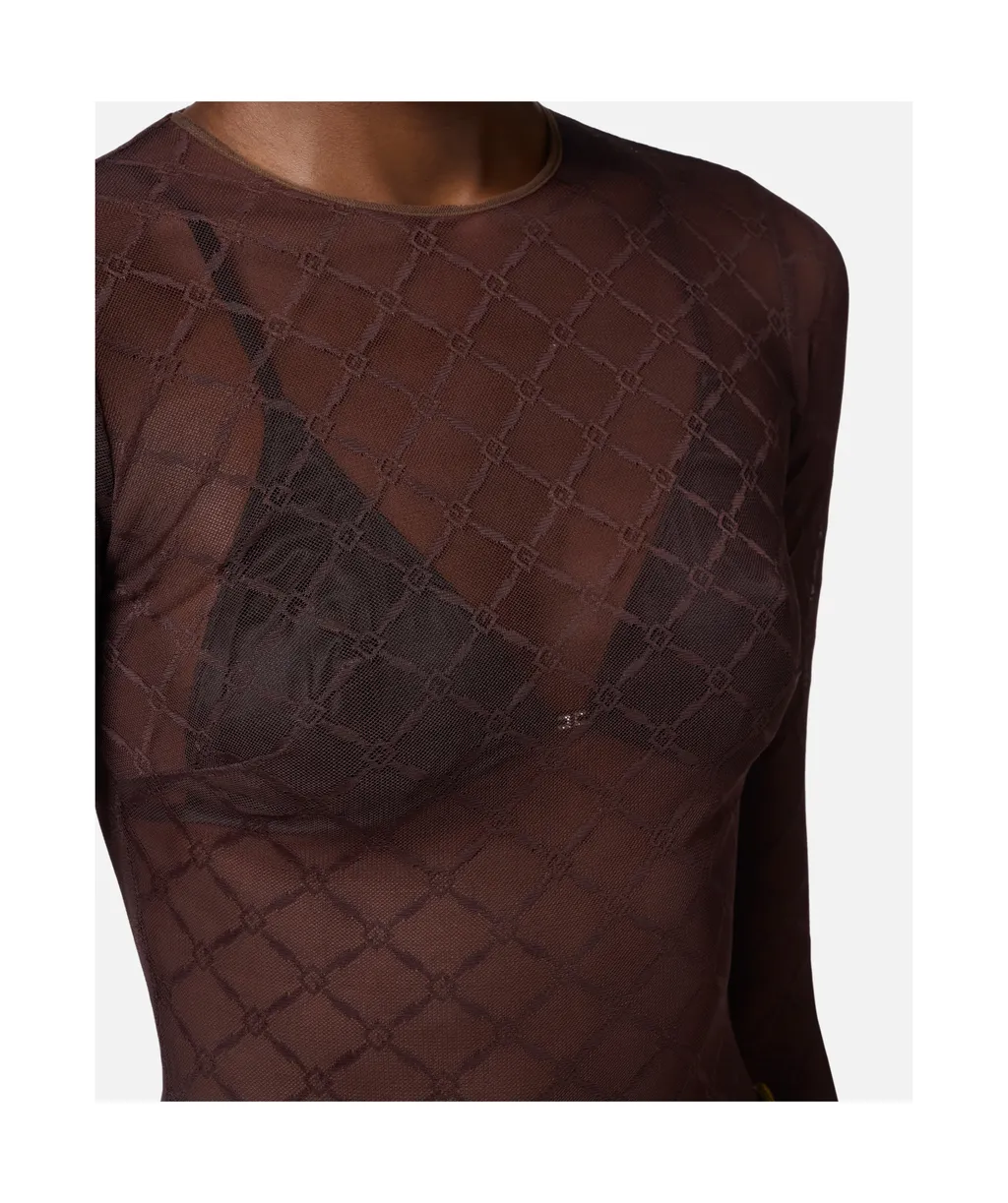 Bodysuit In Jacquard Tulle Fabric With Diamonds