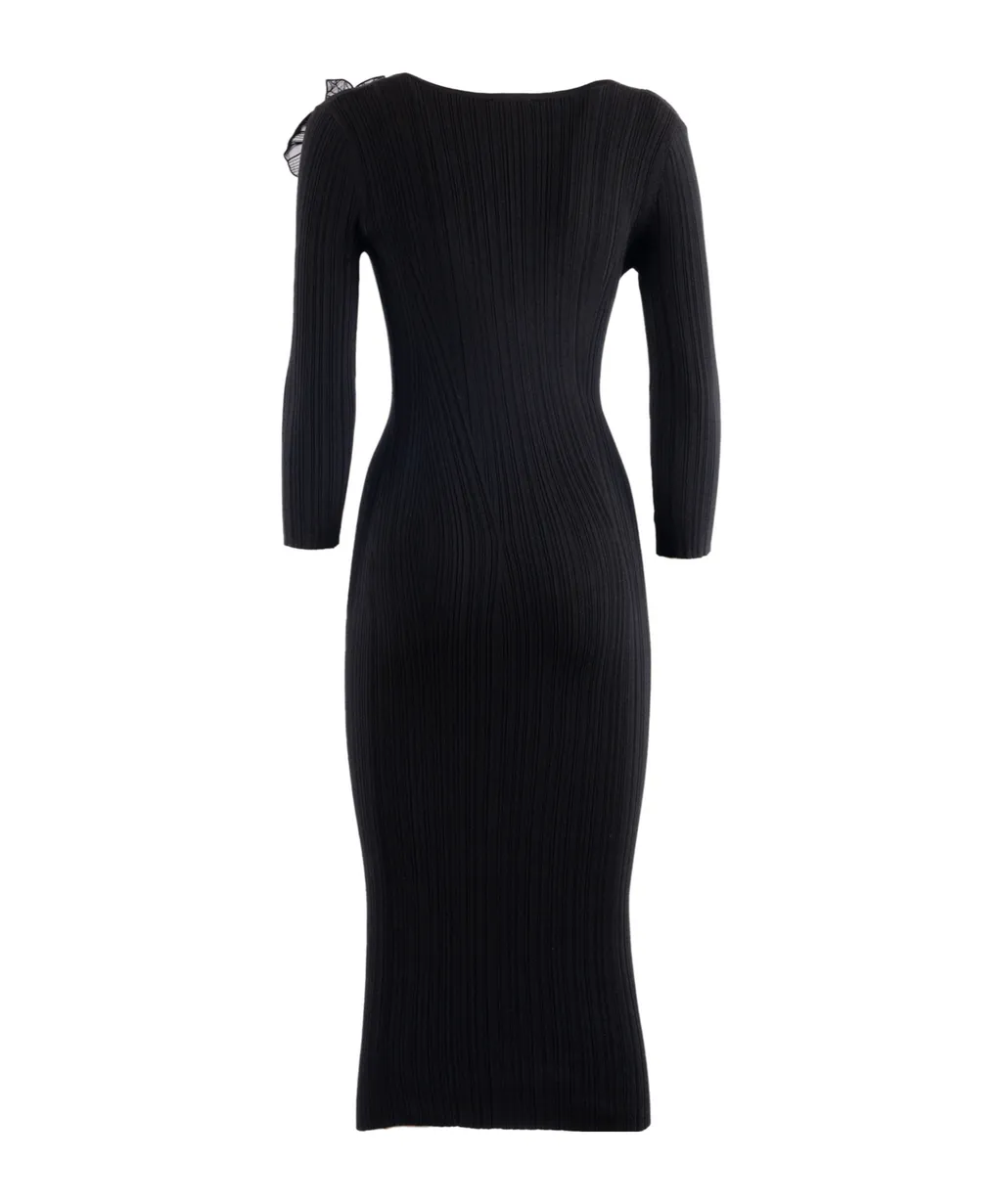 V-Neck Knitted Midi Dress