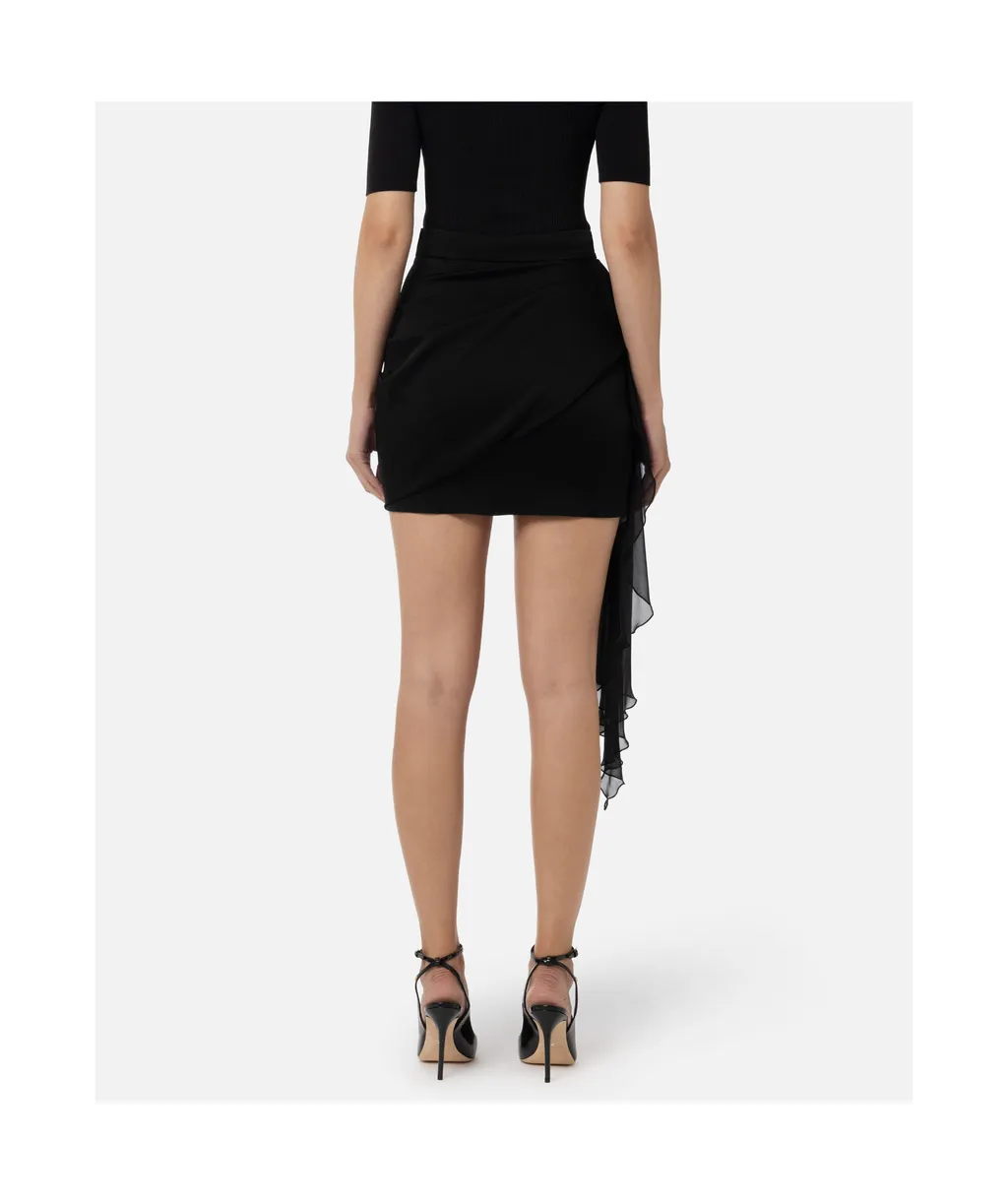 Miniskirt In Satin And Voile Fabric With Sash Belt