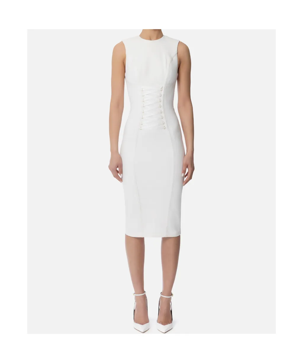 Dress With Crossover Laces In Stretch Crepe Fabric