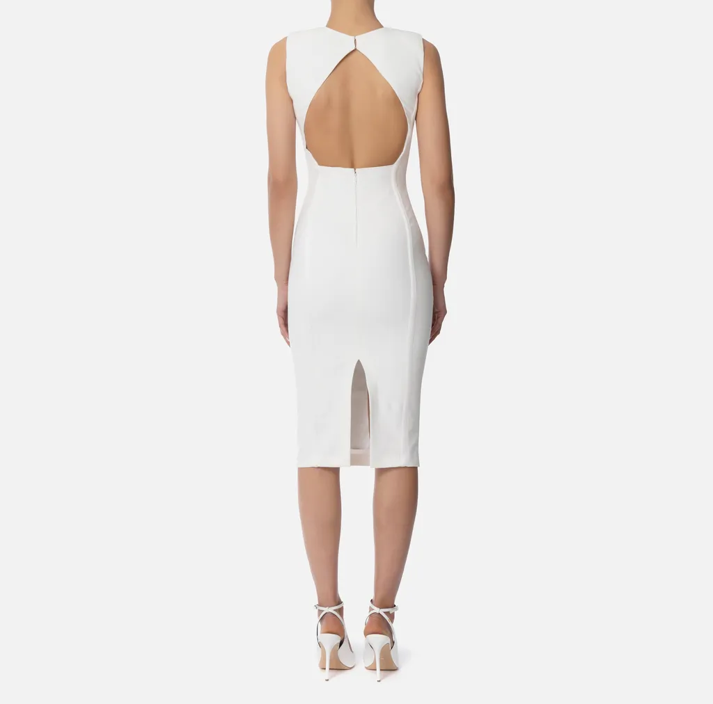 Dress With Crossover Laces In Stretch Crepe Fabric
