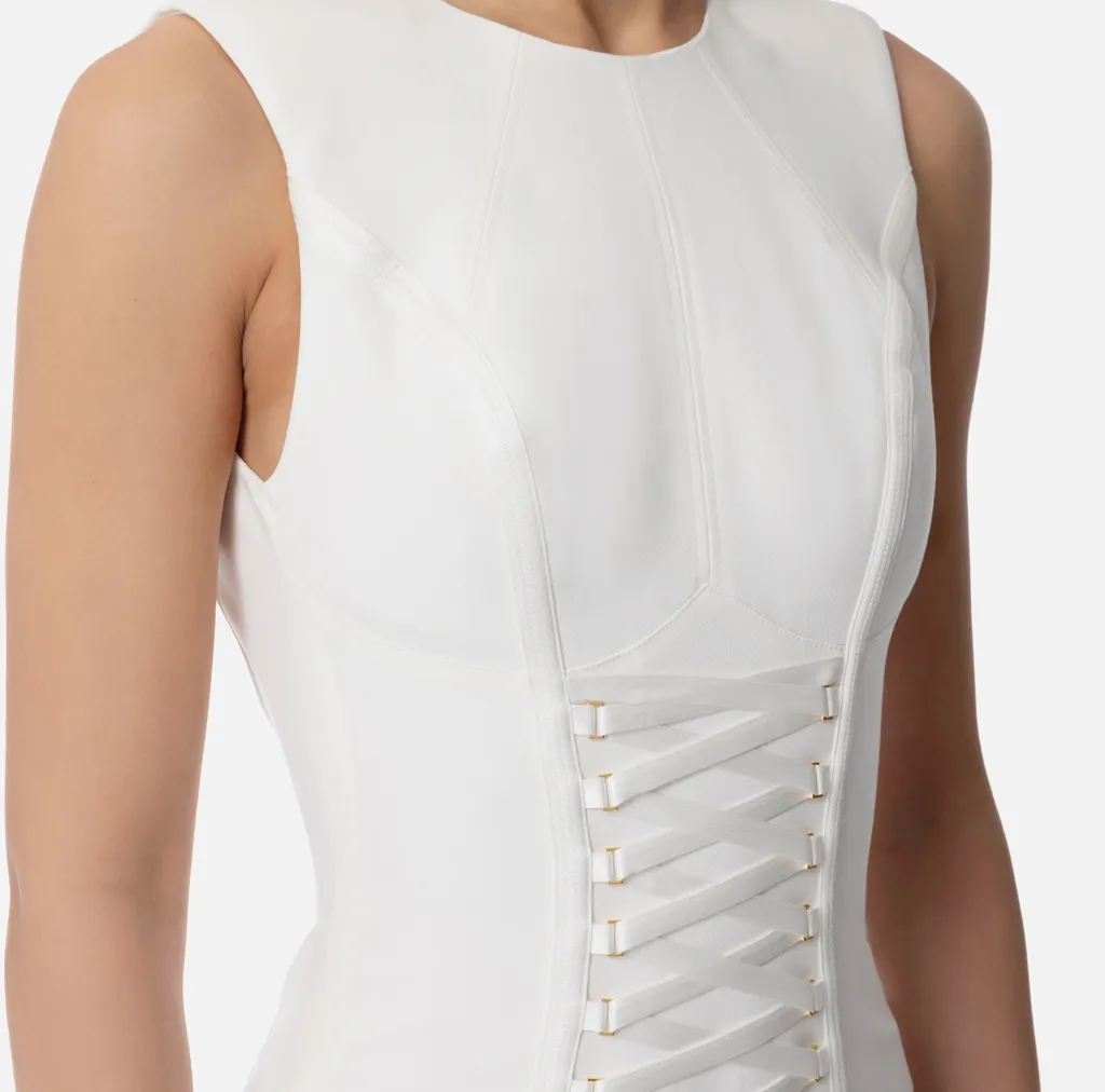 Dress With Crossover Laces In Stretch Crepe Fabric