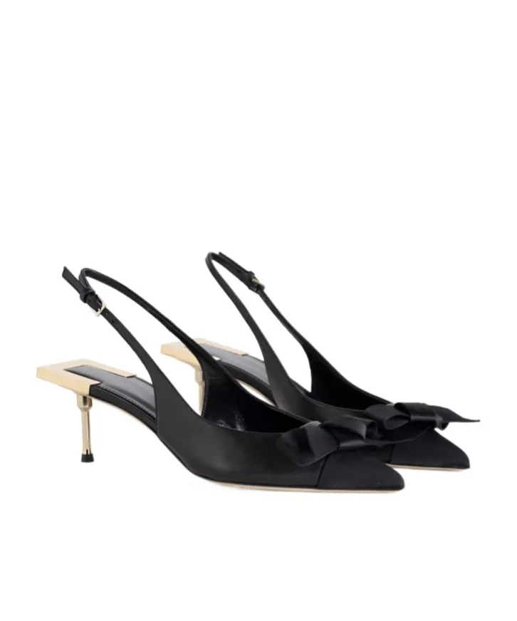 Satin Bow Detailed Slingback Pumps