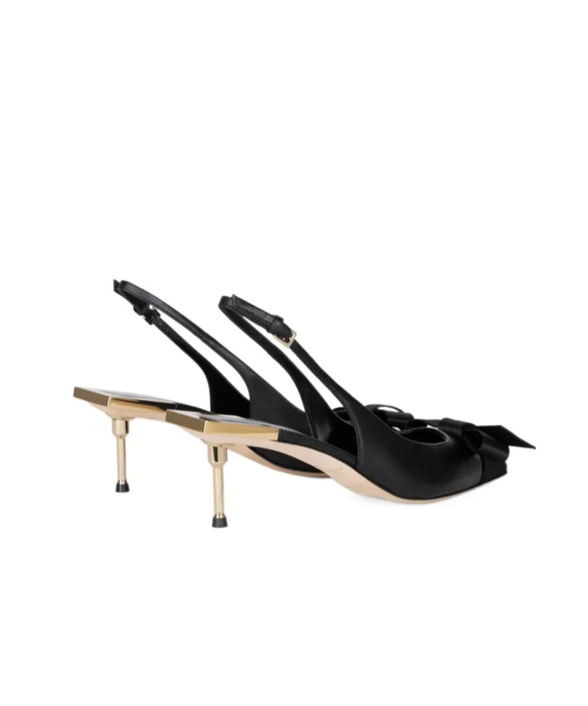 Satin Bow Detailed Slingback Pumps