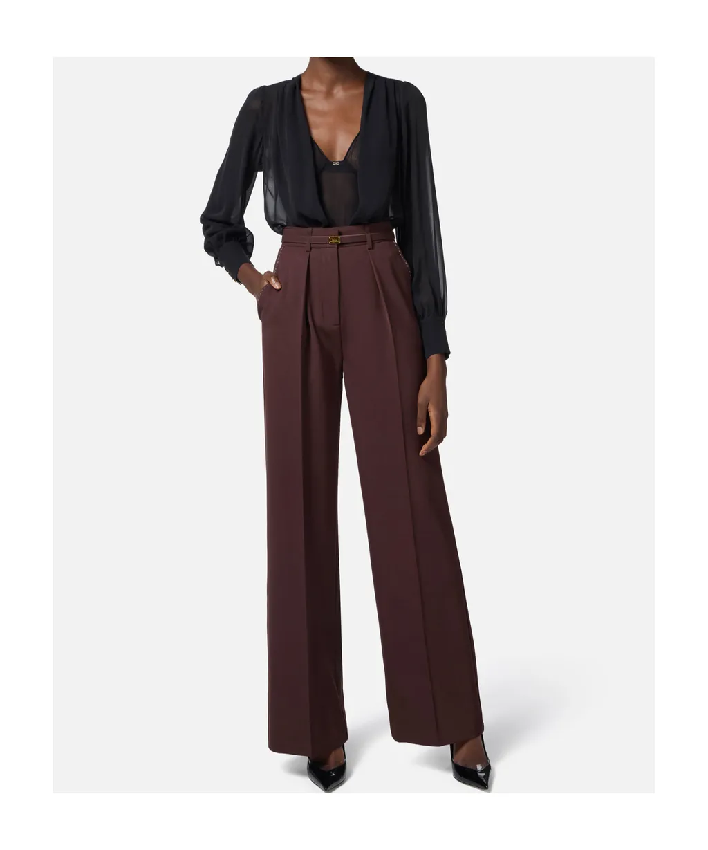 Contrast Topstitched Cool Trousers