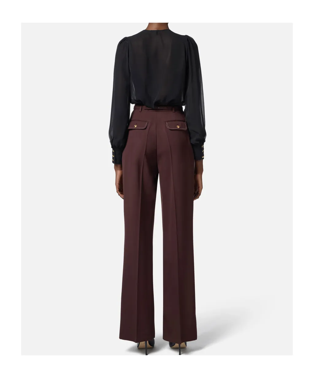 Contrast Topstitched Cool Trousers