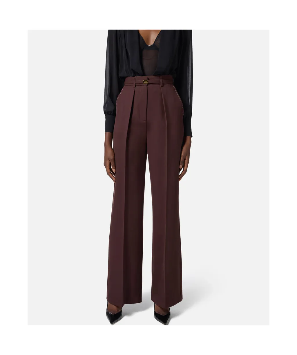 Contrast Topstitched Cool Trousers