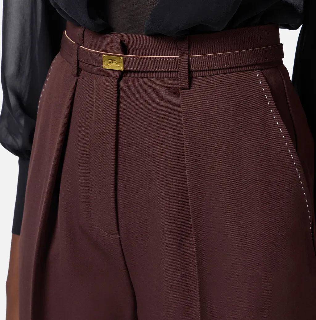 Contrast Topstitched Cool Trousers